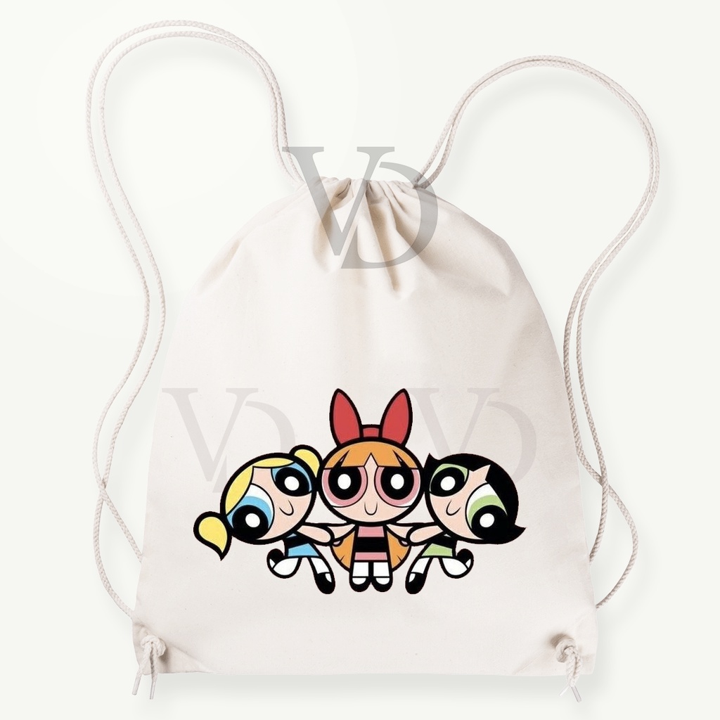 Tas Serut kanvas motif  powerpuff girls / tas gendong