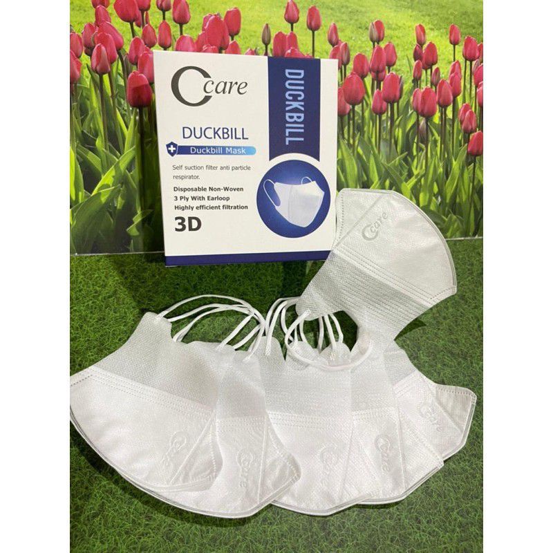 (FREE POUCH) Masker Duckbill CCare/C Care Ecer/Box Putih 3 Ply with Earloop