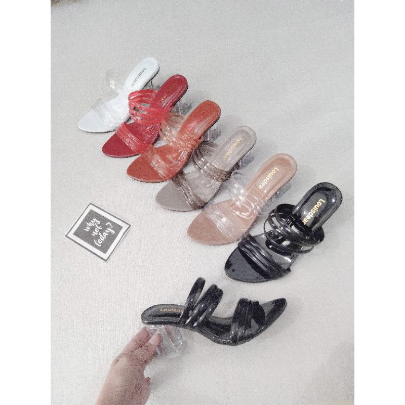 sendal kaca pesta wanita terbaru kekinian heel 7 cm bahan glossy  LOUISDEAR ZR H2