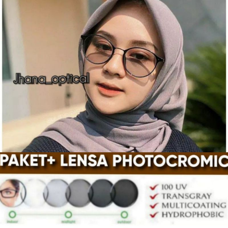 Paket Frame + lensa | kacamata minus antiradiasi photocromic Blue Ray / potocromic fotocromic wanita