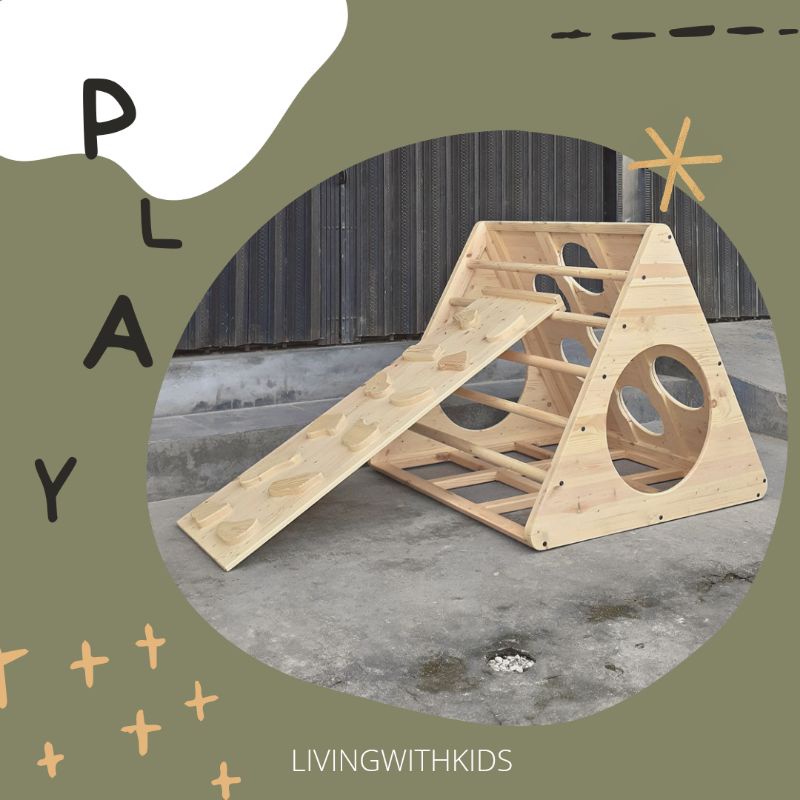 Pikler Kayu/Wooden Pikler/Pikler Triangle/Wooden Climber/Panjatan Anak/Panjatan Bayi