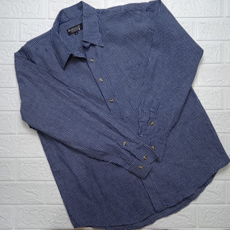 kemeja pria second motif kotak lengan panjang