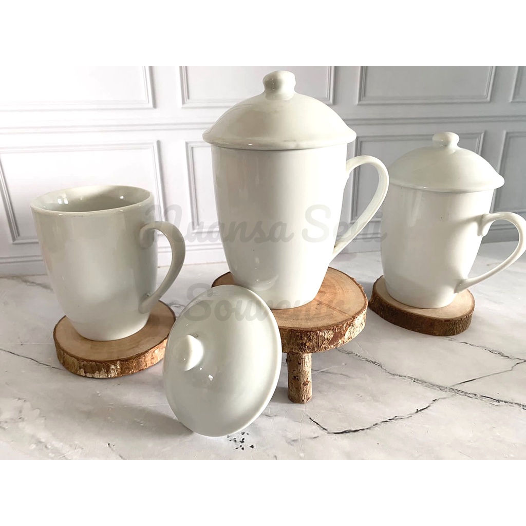 Souvenir Gelas Minum Teko Tutup Keramik Mug Gagang Tutup Keramik Cangkir Gagang Porselen Polos