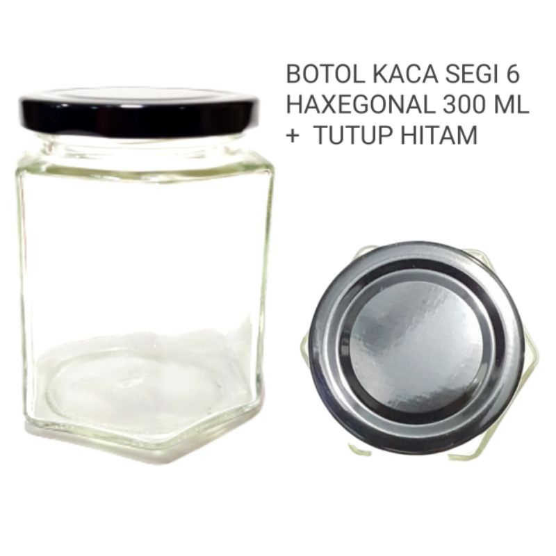 BOTOL KACA HAXEGONAL 300ML  + TUTUP GOLD  // BOTOL KACA HEXAGONAL SEGI ENAM BESAR 300 ML / hexagonal 195 ml / Y1