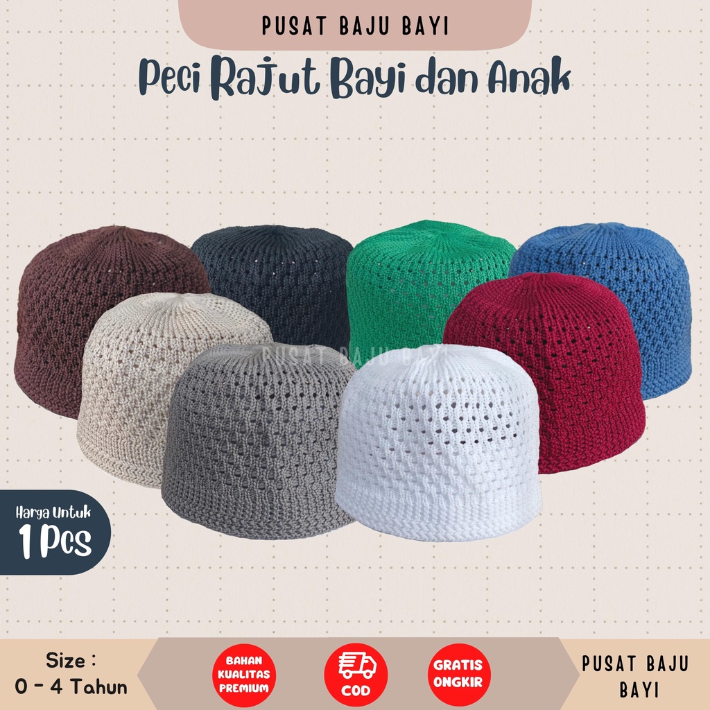 Topi Peci Bayi Rajut Polos Peci Anak / Kopiah Bayi dan Anak / Peci Bayi dan Anak Polos Bahan Premium