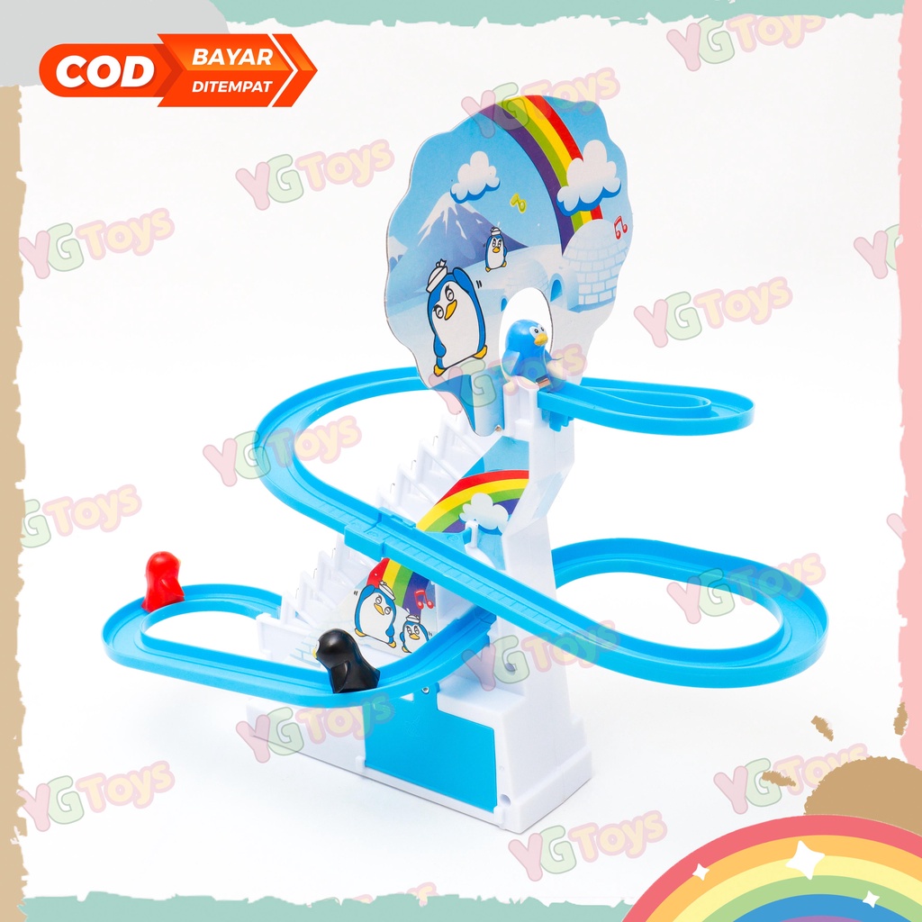 YGtoys Mainan Anak Jolly Penguin Seluncur Tangga Bebek Slide Track Racing Seluncur Penguin Bebek Musik