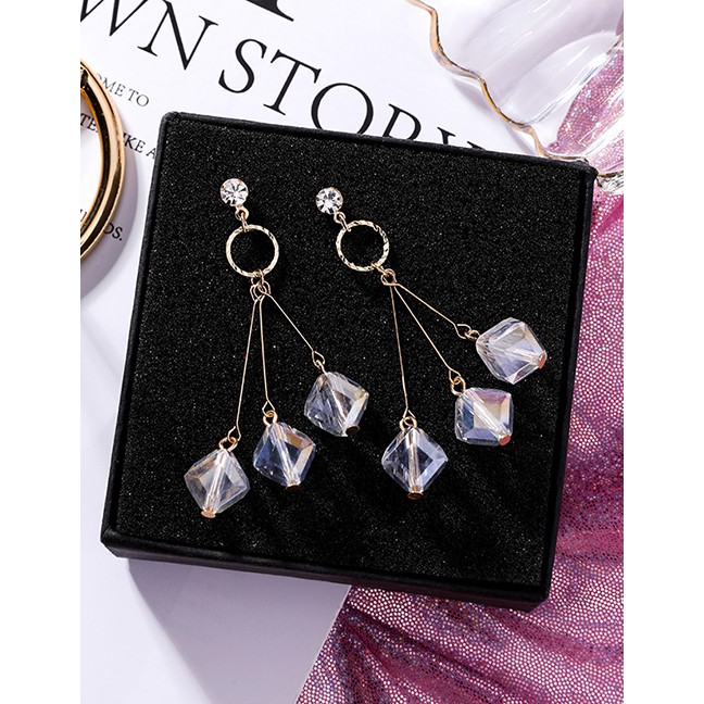 LRC Anting Tusuk Fashion Gold 925 Silver Needle Crystal Ice Cube Stud Earrings F49411