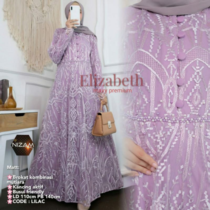 ELIZABETH DRESS, Cantik Anggun dan Mewah Original Nizam, Brokat Tile Mix Mutiara, Kancing Aktif, Bus