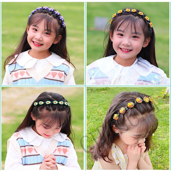 Ins Korean Kids Flower Headband Bangs Braided Hair Band Clip