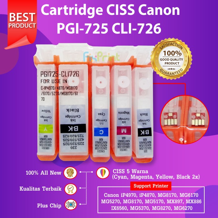 Cartridge Tinta Infus PGI 725 CLI 726 CISS Canon MG5170 MG5270 MG5370 FI361