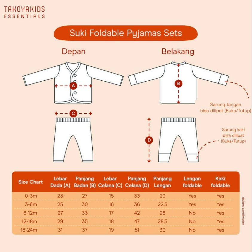 Kottonville Takoyakids Essentials Suki Foldable Pyjamas / Piyama Bayi / Baju Tidur / Setelan Motif Piyama Print / Polos New Sets CBKS Part2