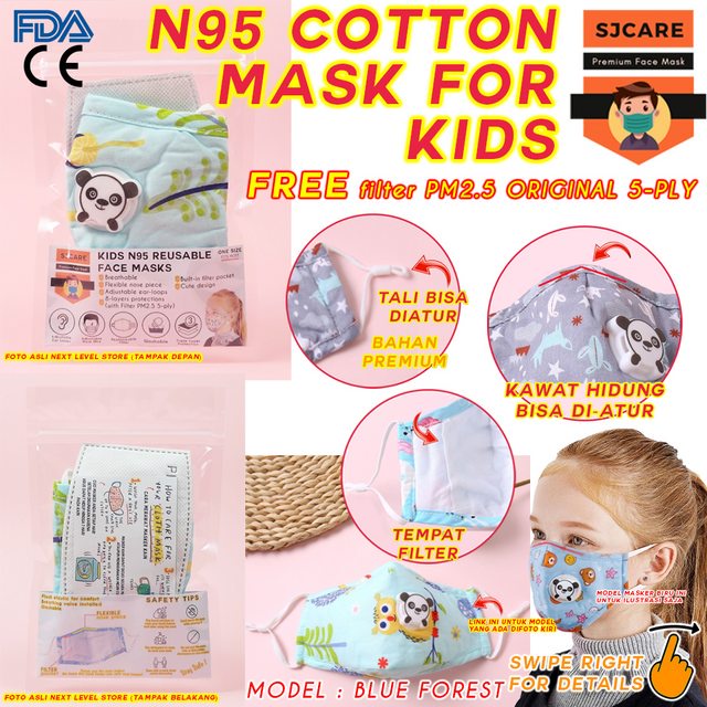 SJCare Masker Anak Premium Kids Katup Respirator FREE FILTER PM 2.5 - Blue Forest