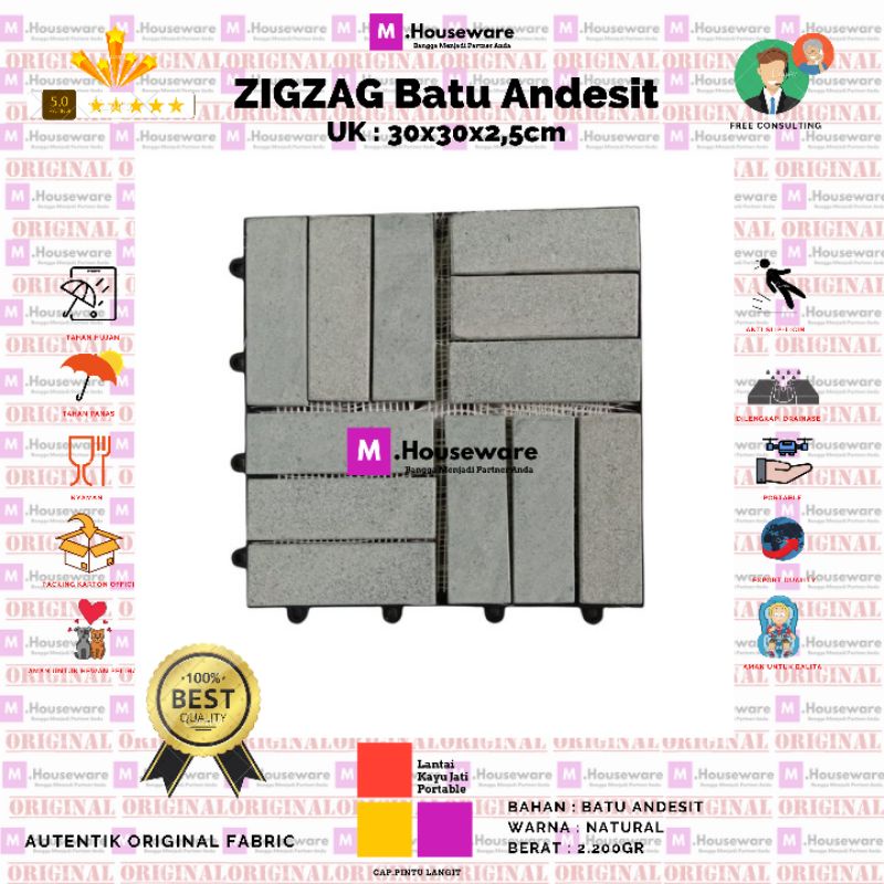 Lantai Batu Andesit Motif ZIGZAG BATU UK 30x30cm / Deckingtile Stone