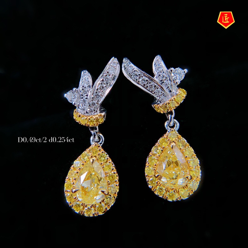 [Ready Stock]Luxury Fashion Yellow Diamond Stud Earrings