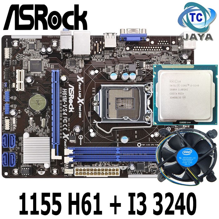 Paket MAINBOARD LGA 1155 H61 Asrock Plus Processor Core i3 3240