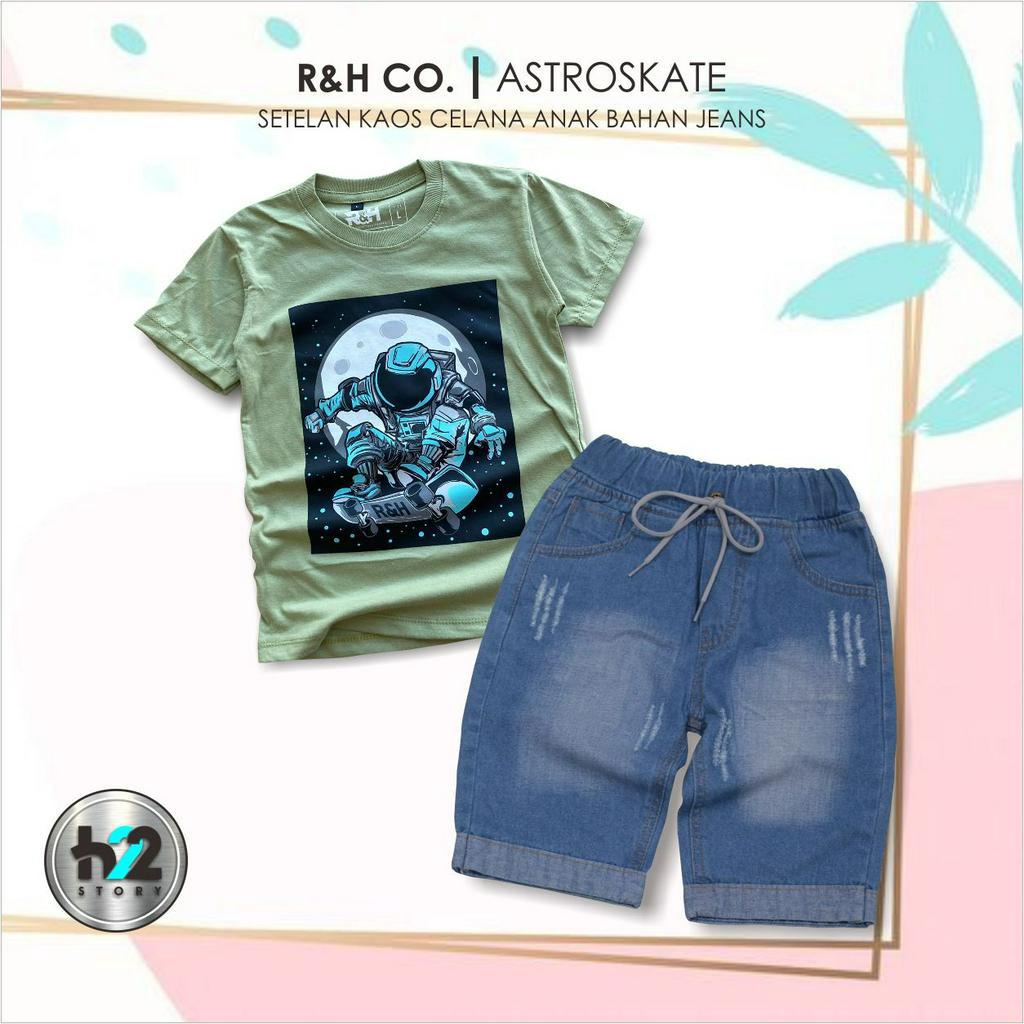 Setelan Anak Celana Jeans / Setelan Jeans Anak Laki Laki /  Setelan Kaos Distro Anak Celana Jeans Pendek Usia 3-12 Tahun / By H22Story