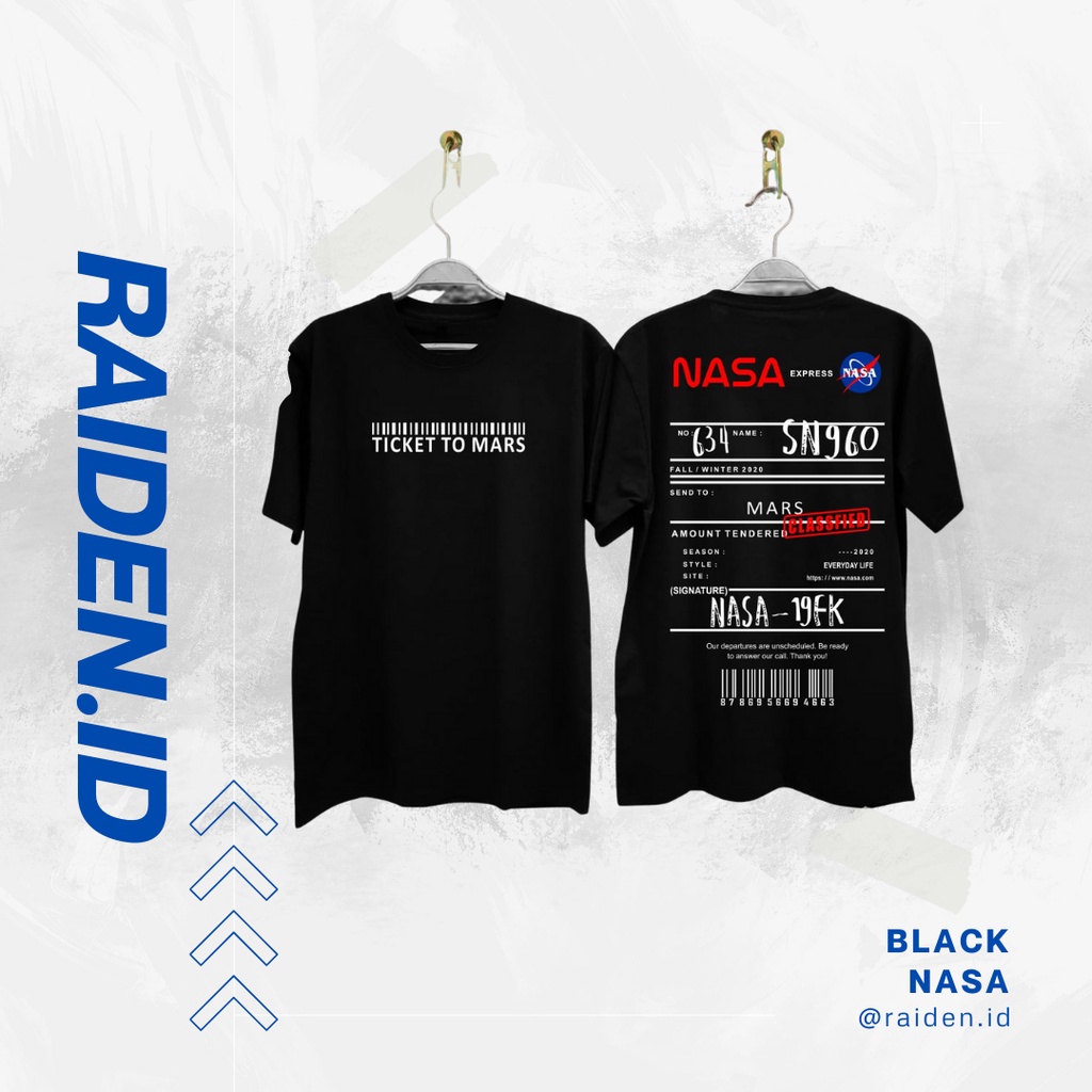 Kaos Distro Pria Baju Atasan Oblong Dewasa Lengan Pendek Unisex NASA  HITAM PUTIH