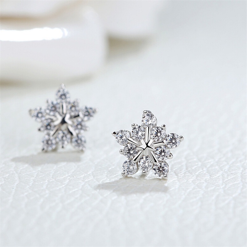 Anting Tusuk Sterling Silver 925 Desain Bunga Snowflake Hias Zircon Untuk Wanita / Pesta Natal