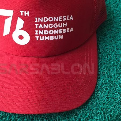 ➻ Topi Hut RI 76 Tahun Indonesia Tangguh Indonesia Tumbuh Merdeka - Full Merah ❁