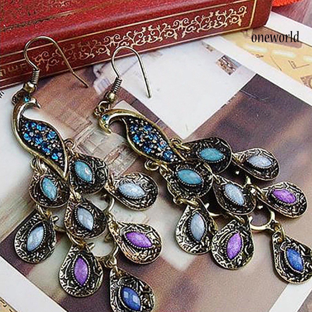 OW@ Earrings Bohemian Style Vintage Jewelry Peacock Dangle Hook Earrings for Party