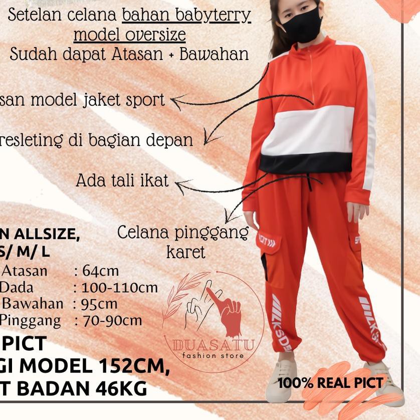 ❂ Baju Setelan Stelan One Set Jaket Celana Olahraga Training Senam Jogger Joger Zumba Wanita Kekinia