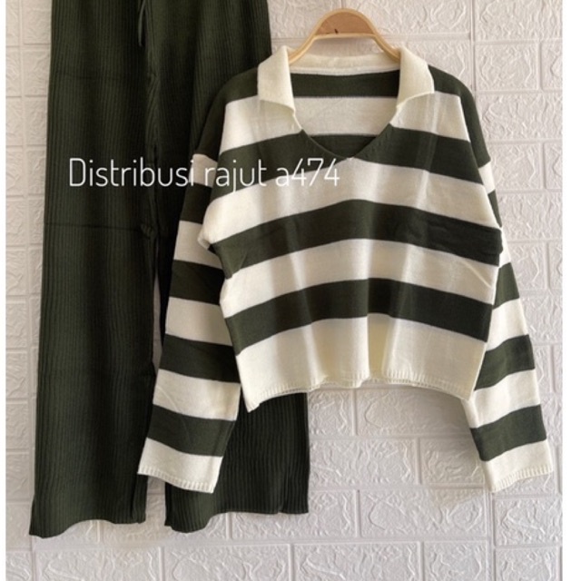 ONE SET KNITS SETELAN SWEATER  RAJUT BLASTER KULOT WANITA