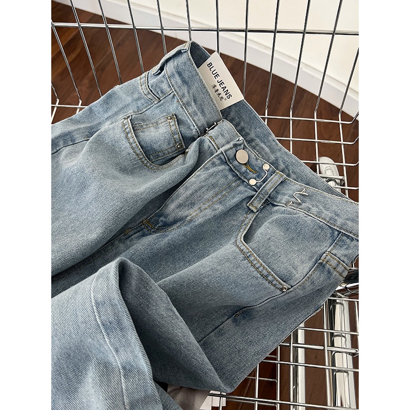 biru muda/putih/hitam boyfriend longgar korean celana jeans panjang wanita pinggang