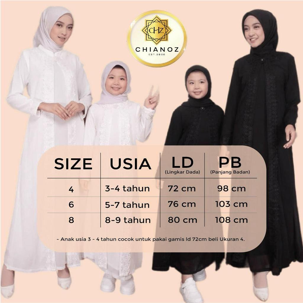 CHIANOZ Gamis Anak Couple Putih Mewah Nagita Dress FULL Brukat Renda Baju Lebaran Umroh Haji Manasik Pesta Akad 192 126