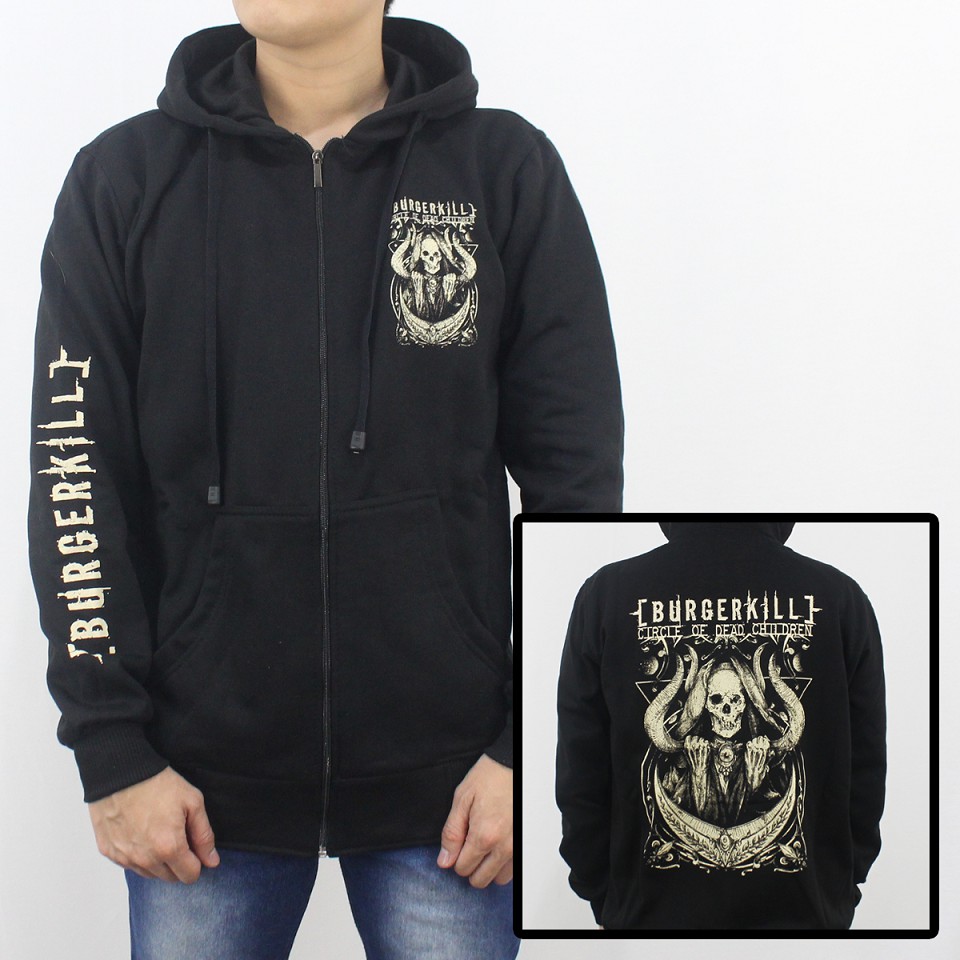 JAKET HOODIE BURGERKILL M L XL XXL 02 - JAKET MUSIK BURGERKILL - JAKET HEAVY METAL BURGERKILL HITAM