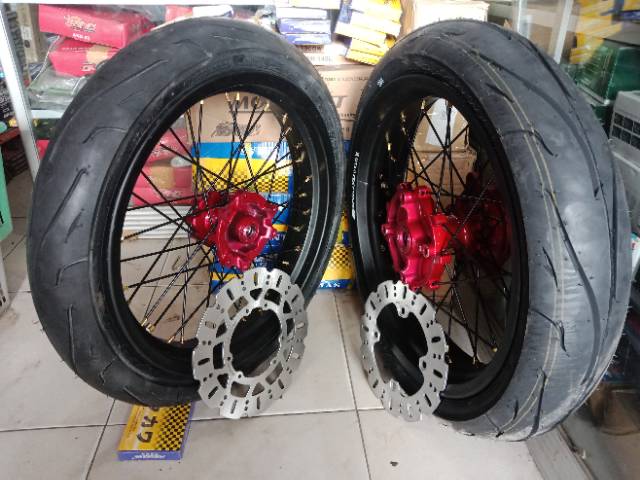 Sepaket Velg Supermoto Honda CRF 150 Velg Sumo ring 17 sama Ban Tubles tromol CRF pemakain PNP