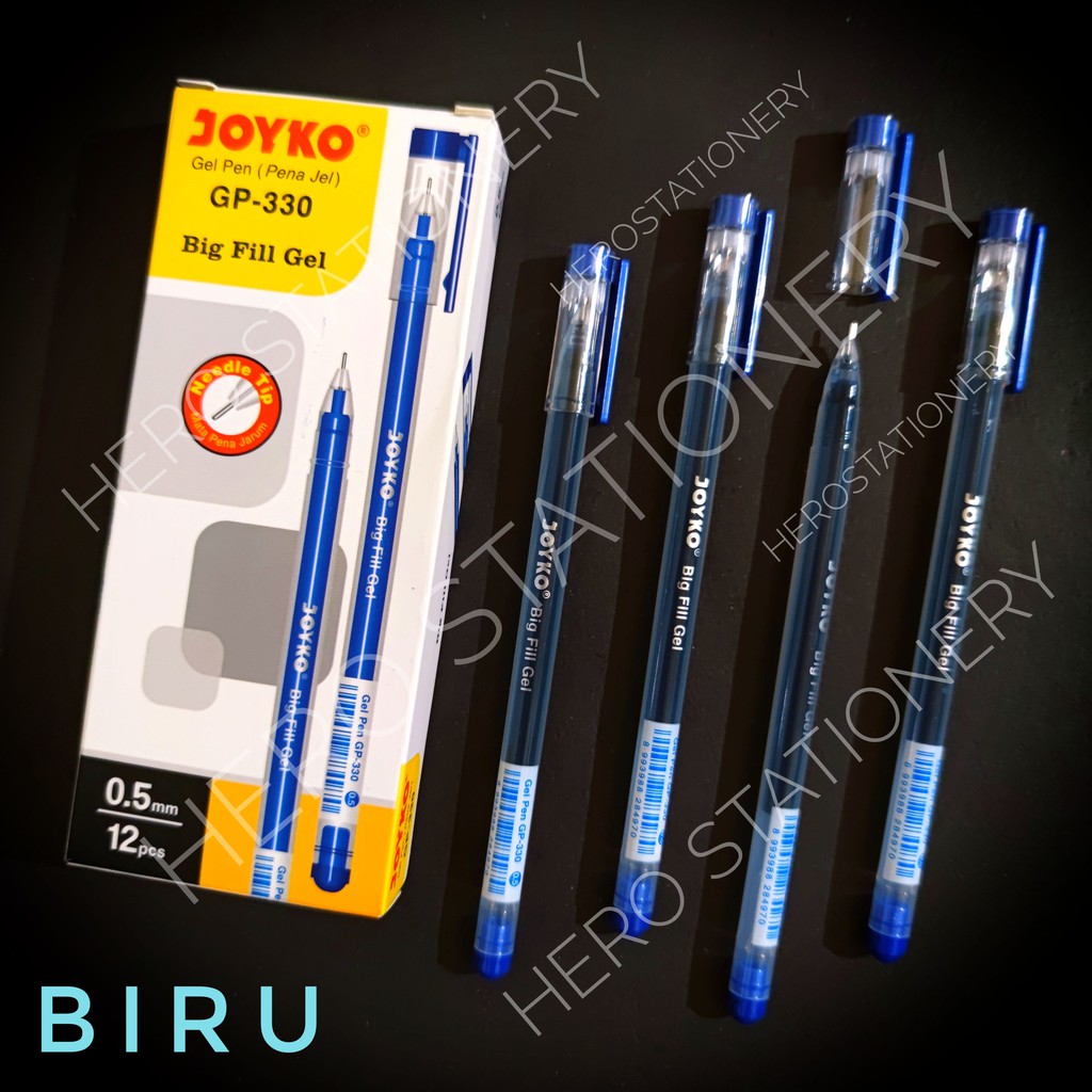 

Pen gel big fill isi jumbo needle tip joyko 0.5 mm tinta biru GP-330 . 12 unit