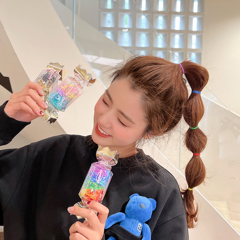 1 Set Ikat Rambut Karet Elastis Warna Permen Gaya Korea Untuk Anak