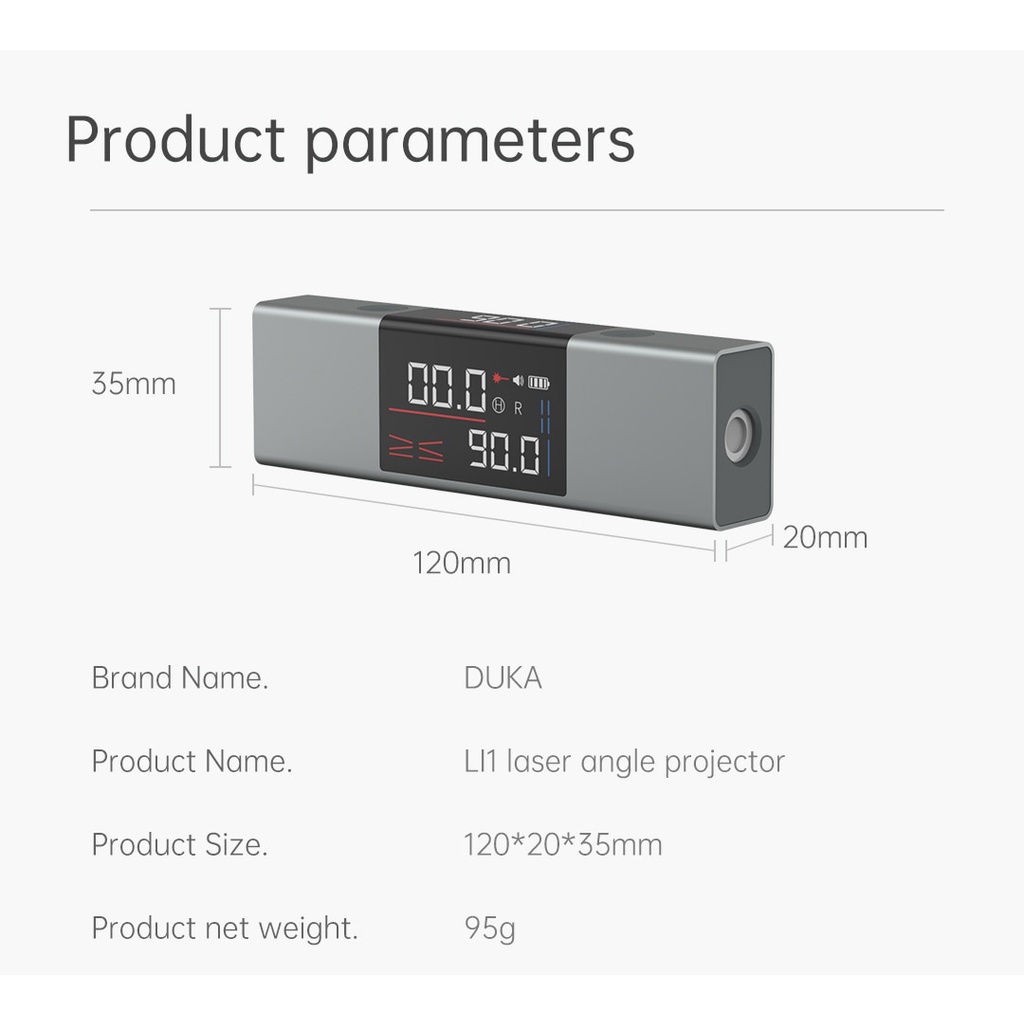 Xiaomi Duka Atuman Laser Casting Angle Meter LI 1 High Precision Type-c Charging Double-sided LED screen Real Time Angle Measurement