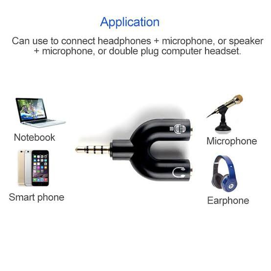 Splitter U 2in1 non kabel audio Shape Male to Dual Female Jack 3.5mm smule mic