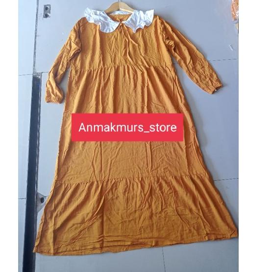 Muraaaahh.. NURRYN BASIC MIDI DRES KERAH PUTIH LONG TUNIK RAYON POLOS GAMIS KOREAN STYLE FASHION MUS