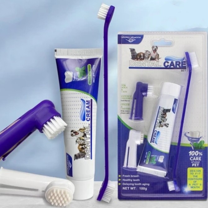 (1 Set) Dental Care / Sikat Gigi + Odol Kucing &amp; Anjing Murah