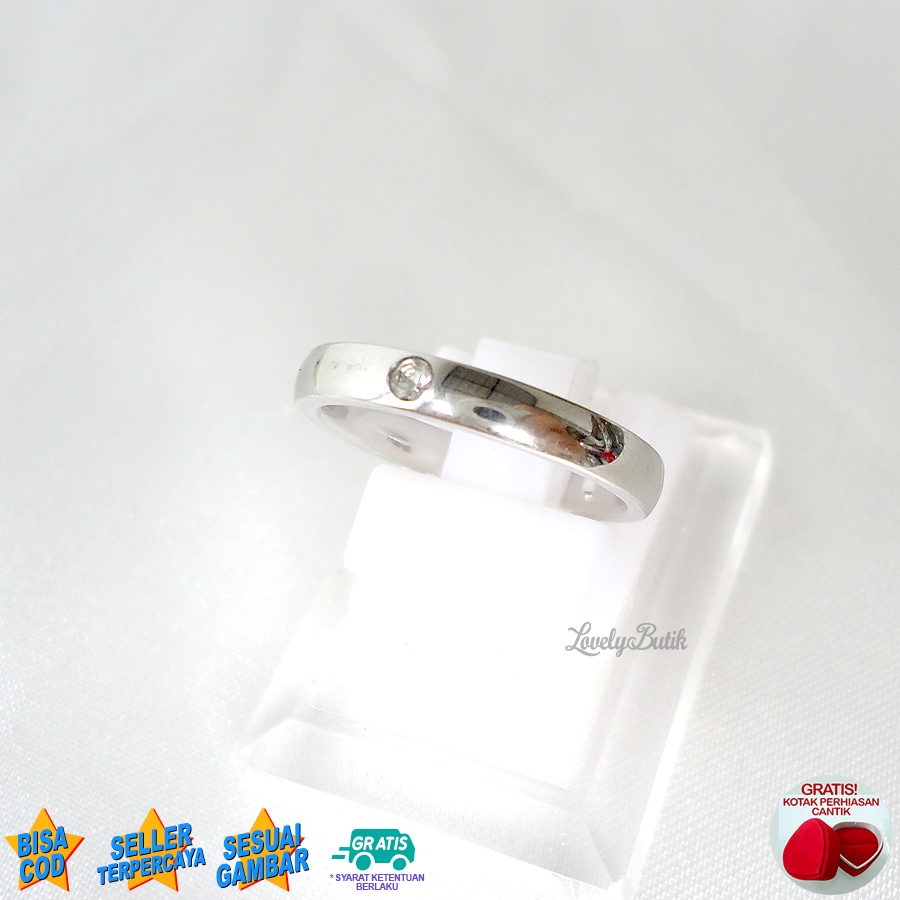 Lovelybutik Cincin Titanium Anti karat  Yut4 Cincin Couple Titanium Wanita Pria Asli titanium Model Permata Satu BONUS KOTAK PERHIASAN