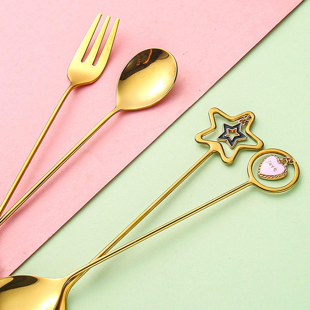 Top Sendok Kopi304 Stainless Steel Stirring spoon Fork Dengan Liontin Cantik Sendok Teh