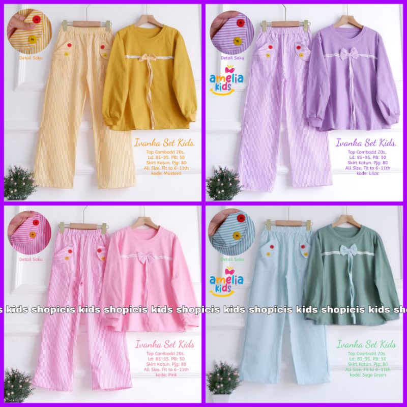 Ivanka Set Kids Amelia Kids Setelan Kaos Anak Cewek 6-11 Tahun Kaos Baju Setelan Anak Cewek 9 Tahun 