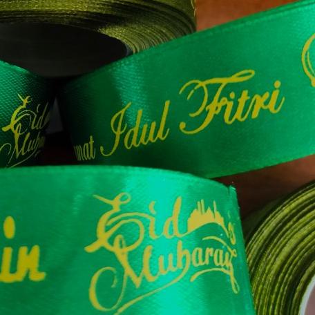 

☈ pita idulfitri lebaran 1inch eid mubarak minal aidin ribbon roll murah - hijau MINT ✤