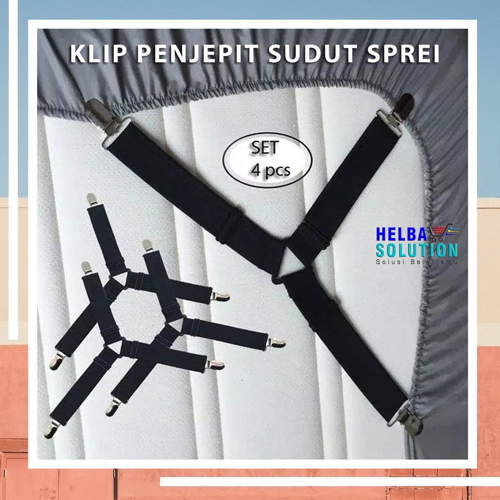 BED SHEET 4 Pcs Penjepit Dan Pengait Sudut Sprei KLIP Jepitan Ujung Sprei Tali Karet Sprai Anti Geser Adjustable