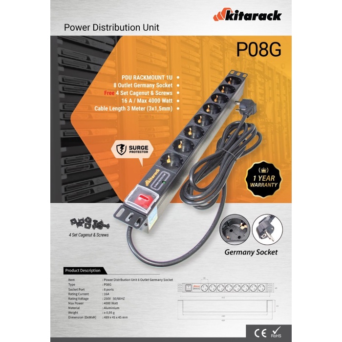 Kitarack PDU Rack Server Power Distribution Unit 8U Outlet Stop Kontak