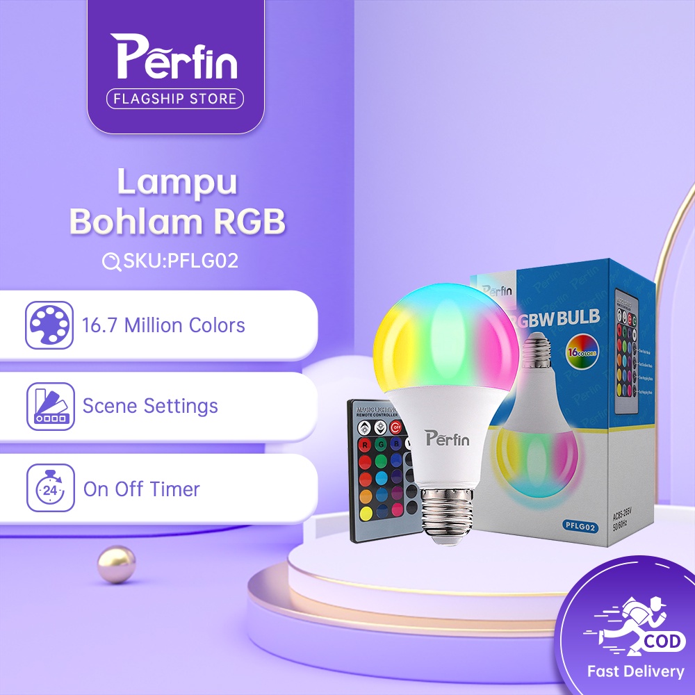 Perfin PFLG02 Lampu Bohlam RGB LED 10Watt Lampu LED Dengan Remote Control