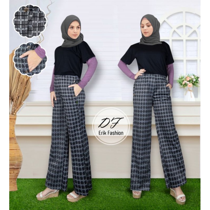 COD  [L-XL]Celana Panjang Wanita Model Kulot High-Waist Dengan