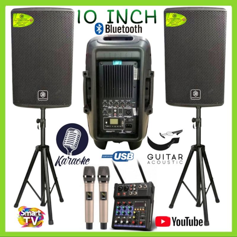 Paket Sound Live Akustic Dobel Speaker 10 In 3R Mixer Karaoke Smart Tv 2 Mic Wireless