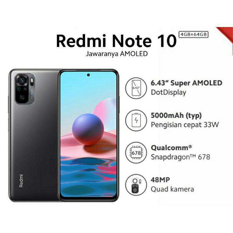 xiaomi redmi note 10 garansi resmi tam indonesia ram 4/64 baru/new