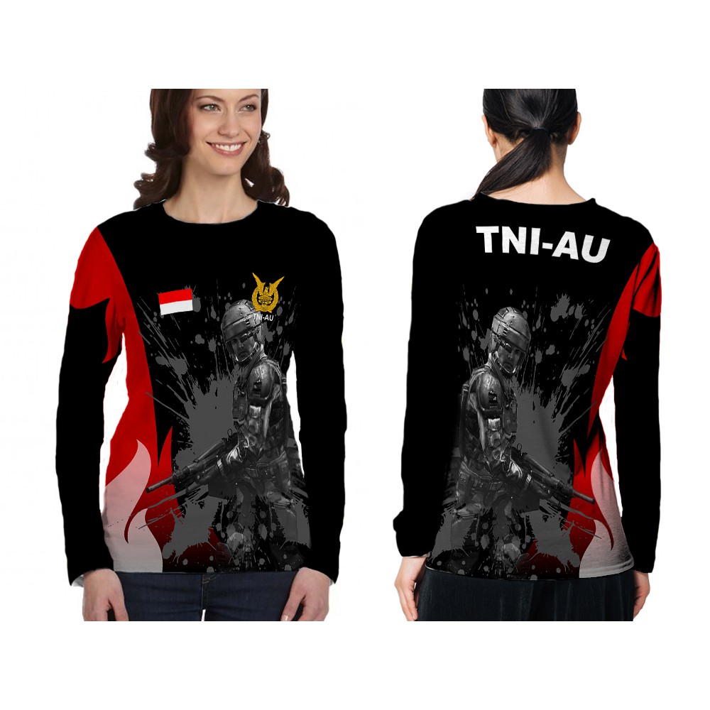 Kaos TNI AU Wanita | Kaos TNI AU Lengan Panjang | Kaos TNI AU Loreng