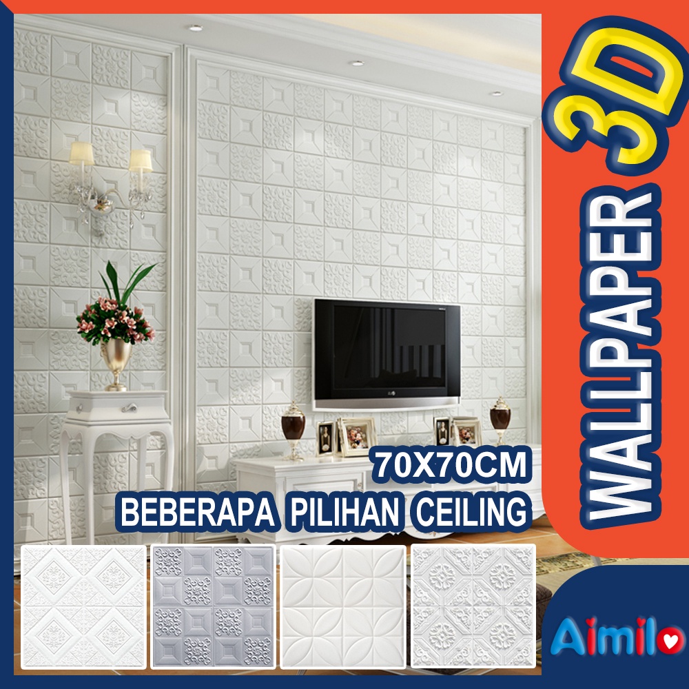 Wallpaper 3D FOAM Putih / Wallpaper Dinding 3D Motif Foam Batik Putih Motif Bunga More High Quality 
