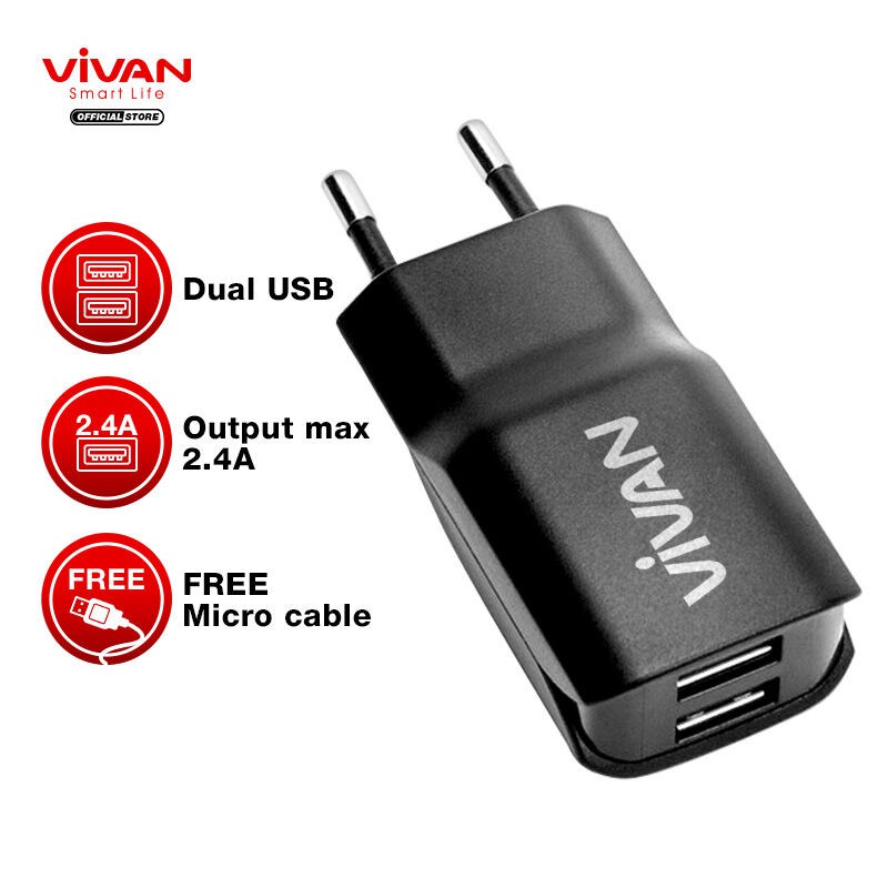 VIVAN DD01 Double USB Charger 2.4A Original