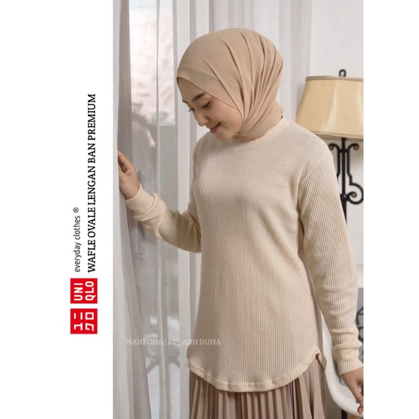 KAOS WANITA BLOUSE WAFLE PREMIUM / KAOS WAFER OVALE LENGAN BAN UNIQLO / KAOS LENGAN PANJANG WANITA
